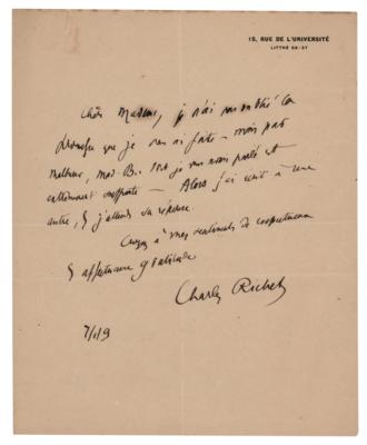 Lot #220 Charles Richet Autograph Letter Signed