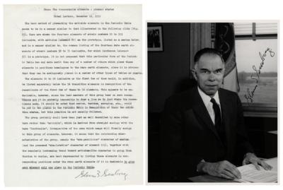 Lot #230 Glenn Seaborg (2) Signed Items - Photograph and 'Nobel Lecture' Souvenir Typescript - Image 1