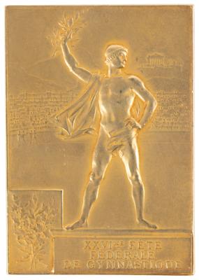 Lot #3047 Paris 1900 Olympics Gilt Bronze Winner's Medal for Gymnastics (Fete Federale) - Image 2