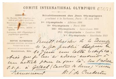 Lot #3306 Pierre de Coubertin Autograph Letter