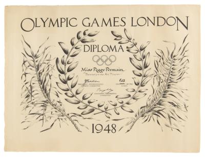 Lot #3135 London 1948 Summer Olympics Bronze Participation Medal and Diploma - Image 4