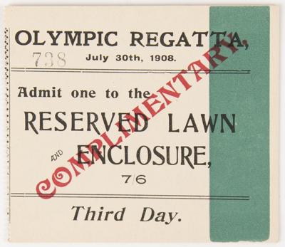 Lot #3296 London 1908 Olympics 'Complimentary' Ticket Stub for the Olympic Regatta - Image 1