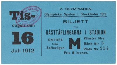 Lot #3297 Stockholm 1912 Olympics Ticket for Equestrian Events - Image 1