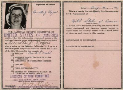 Lot #3334 Los Angeles 1932 Summer Olympics Identity Card for Gold Medalist Annette Rogers - Image 2