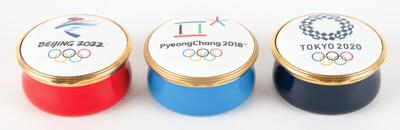 Lot #3382 Pyeongchang 2018, Tokyo 2020, and Beijing 2022 Olympics (3) Halcyon Days Enamel Boxes - From the Collection of IOC Member Phillip W. Coles - Image 2