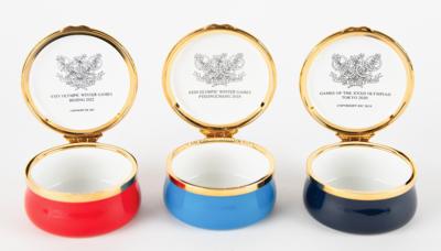 Lot #3382 Pyeongchang 2018, Tokyo 2020, and Beijing 2022 Olympics (3) Halcyon Days Enamel Boxes - From the Collection of IOC Member Phillip W. Coles - Image 3