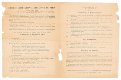 Lot #3273 Paris 1894 Olympic Congress Broadsheet