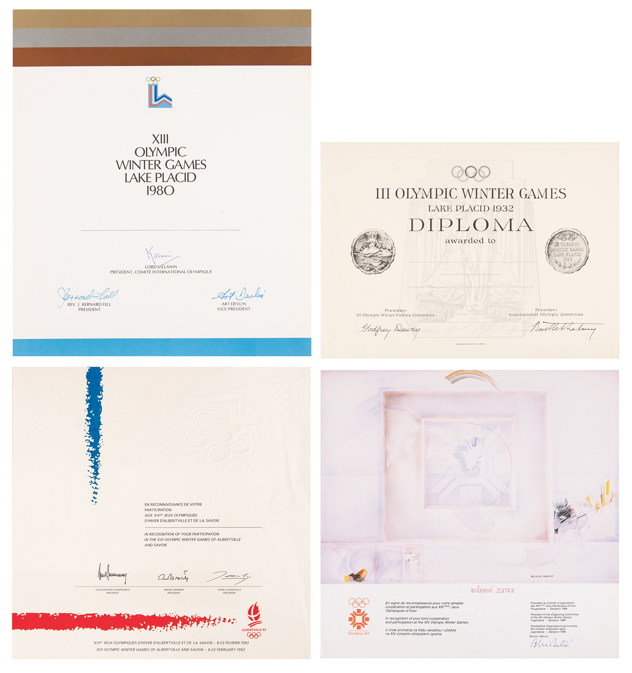 Lot #3176 Winter Olympics Participation Diplomas