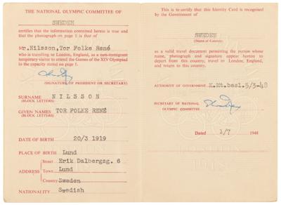 Lot #3348 London 1948 Summer Olympics Competitor Identity Card for Swedish Wrestler Tor Nilsson - Image 2