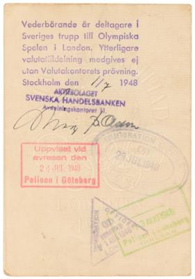 Lot #3348 London 1948 Summer Olympics Competitor Identity Card for Swedish Wrestler Tor Nilsson - Image 3