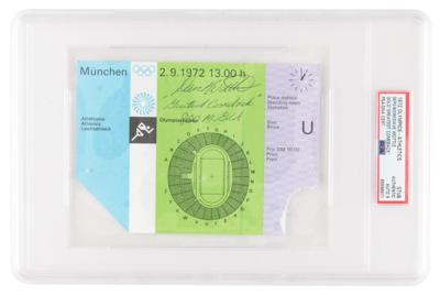 Lot #3300 Munich 1972 Summer Olympics "Greatest Comeback" Ticket Stub Signed by Dave Wottle - Image 1