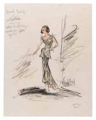 Lot #812 Edith Head Signed Original Outfit Sketch for Joan Crawford - Image 1