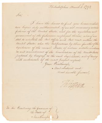 Lot #8 Thomas Jefferson Historic Letter Signed as Secretary of State, Announcing Ratification of the Bill of Rights to Governor Josiah Bartlett of New Hampshire - Image 2