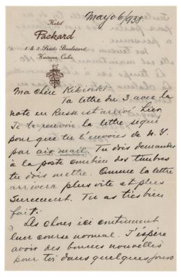 Lot #905 Jose Raul Capablanca Autograph Letter