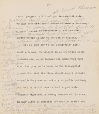 Lot #63 Theodore Roosvelt Hand-Edited Speech, Outlining the Progressive Party Platform - Image 2