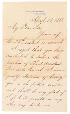 Lot #48 James A. Garfield Letter Signed as President to an RNC Delegate, Accepting His Refusal of a Postmaster Appointment - Image 2