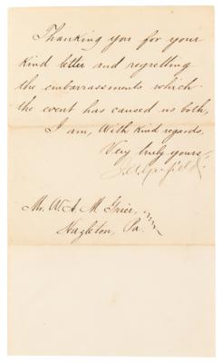 Lot #48 James A. Garfield Letter Signed as President to an RNC Delegate, Accepting His Refusal of a Postmaster Appointment - Image 3