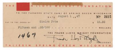 Lot #607 Frank Lloyd Wright Signed Check - Image 1