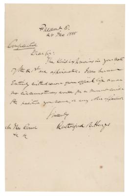 Lot #45 Rutherford B. Hayes Autograph Letter Signed, Denying Interest in a Cabinet Position Under Harrison - Image 1