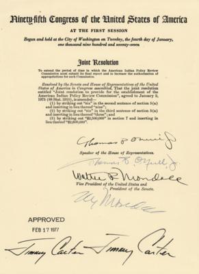 Lot #126 Jimmy Carter Signed Souvenir Typescript - Joint Resolution on American Indian Policy Review Commission - Image 1