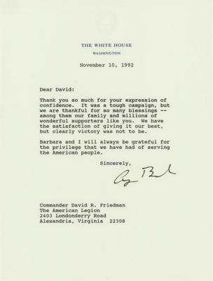 Lot #113 George Bush Typed Letter Signed as President on the 1992 Election: "We have the satisfaction of giving it our best, but clearly victory was not to be" - Image 1