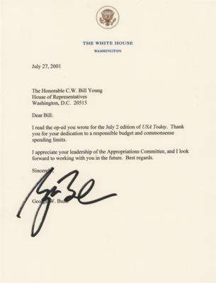 Lot #120 George W. Bush Typed Letter Signed as President to Congressman Bill Young: "Thank you for your dedication to a responsible budget and commonsense spending limits" - Image 1