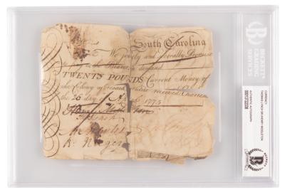 Lot #447 Thomas Lynch, Sr. and Henry Middleton Revolutionary War-Dated Signed South Carolina Colonial Currency - Image 1