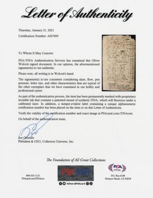 Lot #509 Oliver Wolcott Autograph Document Signed - Image 2