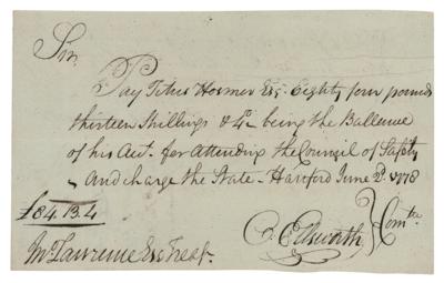 Lot #424 Titus Hosmer Revolutionary War-Dated Autograph Endorsement Signed - Image 2