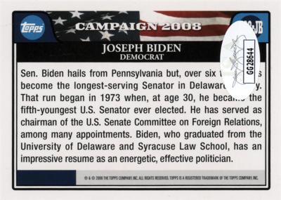 Lot #109 Joe Biden Signed Trading Card - Image 2