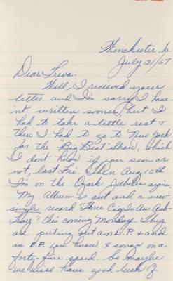 Lot #651 Patsy Cline Autograph Letter Signed on Her Debut Album and New Single, 'Three Cigarettes in an Ashtray' - Image 2