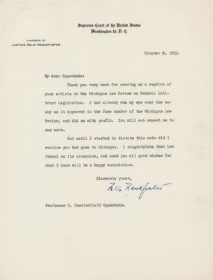 Lot #406 Felix Frankfurter Typed Letter Signed