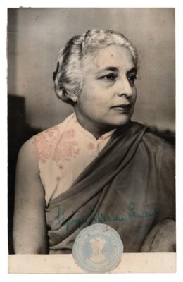 Lot #463 Vijaya Lakshmi Pandit Signed Photograph -