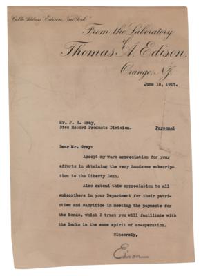 Lot #347 Thomas Edison Typed Letter Signed,