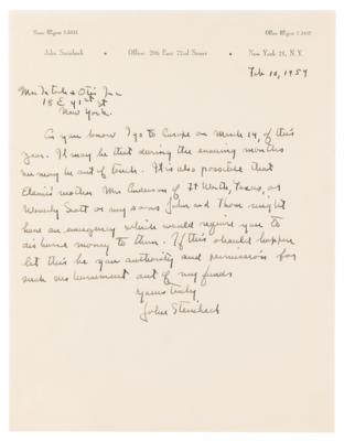 Lot #629 John Steinbeck (2) Autograph Letters Signed on Travels to Spain, a Project with Elia Kazan and the Queen of Greece, and Financial Matters - Image 4