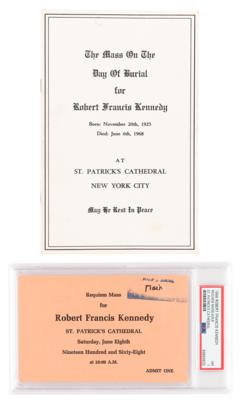 Lot #432 Robert F. Kennedy (2) Funeral Items - Program and Admission Pass (PSA NM 7) - Image 1