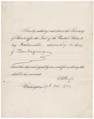 Lot #46 Rutherford B. Hayes Document Signed as President - Thanksgiving Proclamation (1877) - Image 1