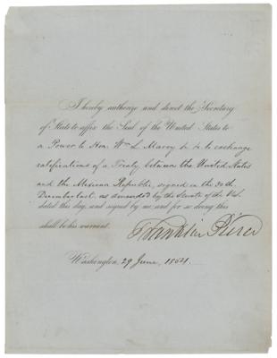 Lot #34 President Franklin Pierce Signed Expansion Document, Ratifying the 1854 Gadsden Purchase with Mexico - Image 1