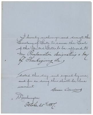 Lot #53 Grover Cleveland Document Signed as President - Thanksgiving Proclamation (1887) - Image 1