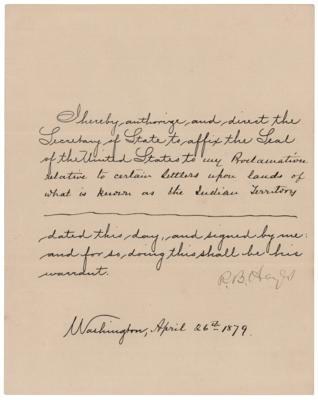 Lot #47 President Rutherford B. Hayes Aims to Keep ‘Boomers’ from Settling in Indian Territory - Image 1