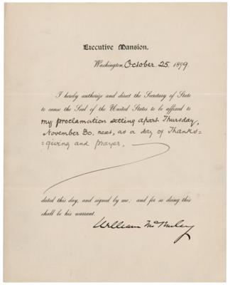 Lot #57 William McKinley Document Signed as President - Thanksgiving Proclamation (1899) - Image 1