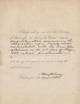 Lot #39 President Andrew Johnson Ratifies a Treaty with the Crow Tribe in 1868 - Image 1