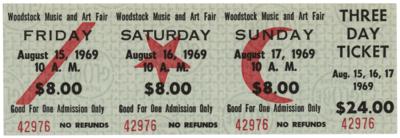 Lot #740 Woodstock Three-Day Admission Ticket - Image 1