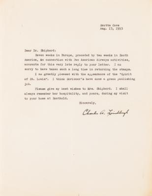 Lot #543 Charles Lindbergh Typed Letter Signed on