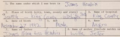 Lot #718 Jimi Hendrix Filled Out and Signed 1967 ‘Birth Certificate’ Application, a Requisite for Musicians’ Union Membership - Image 3