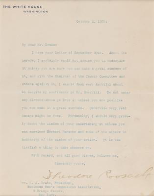 Lot #59 Theodore Roosevelt Typed Letter Signed on a Proposed Parade: "It is too ticklish a thing to take chances on" - Image 2