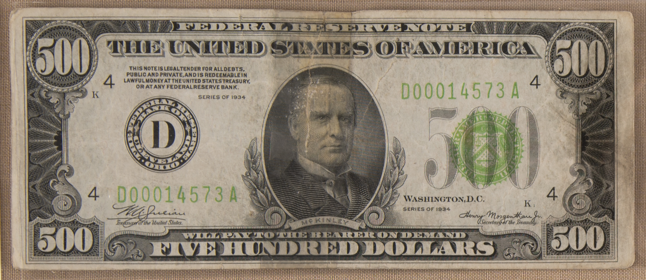 Lot #55 William McKinley Document Signed and $500 Bill - Image 5