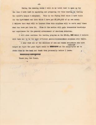 Lot #344 Howard Hughes Handwritten Statement on Defending the Spruce Goose Before Congress - Image 8