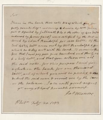 Lot #16 James Monroe Autograph Letter Signed