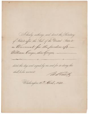 Lot #44 U. S. Grant Document Signed as President - Pardon for a Counterfeiter - Image 1